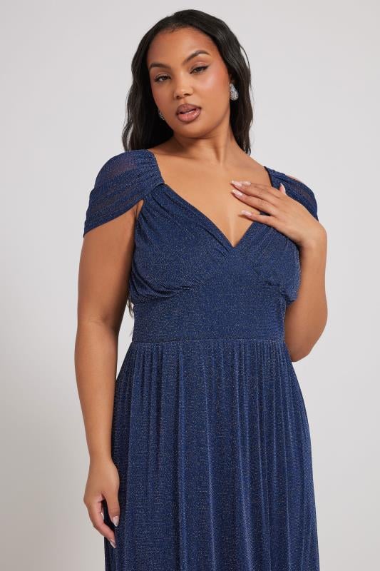 YOURS LONDON Curve Navy Blue Metallic Midaxi Dress