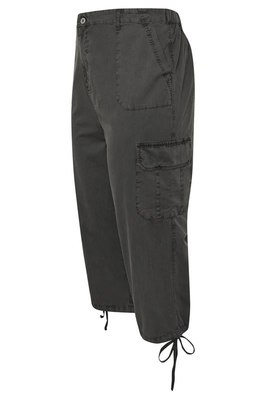 YOURS Curve Black Cotton Cropped Cargo Trousers