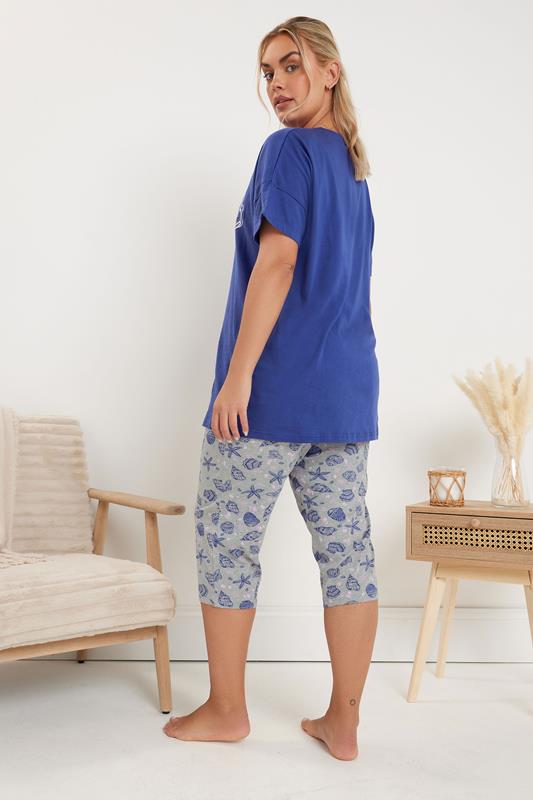 YOURS Curve Blue 'Shell Yeah' Graphic Cropped Pyjama Set