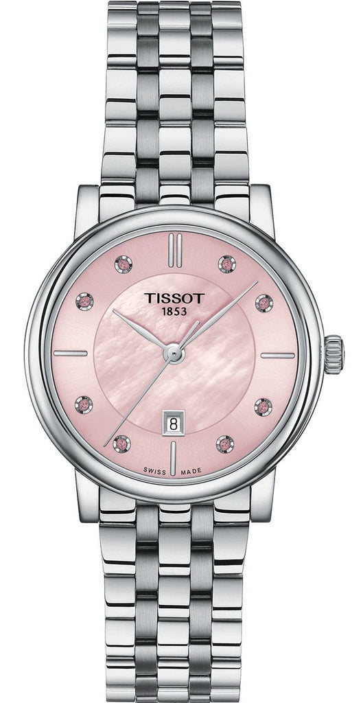 Carson Premium Lady Mother of Pearl Pink Dial Silver Steel Strap Watch For Women - T122.210.11.159.00